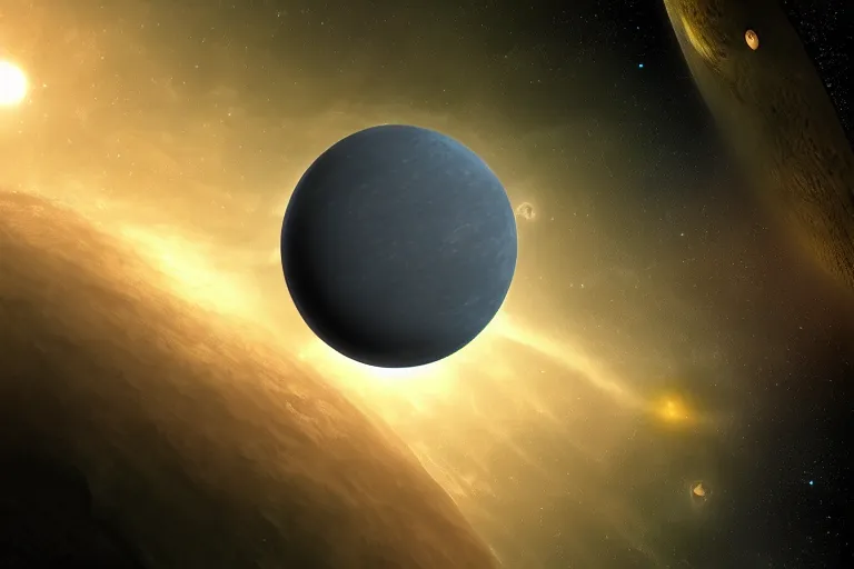 Prompt: a photorealistic image of round alien planet in deep space, eve online, beautiful, photography, nasa