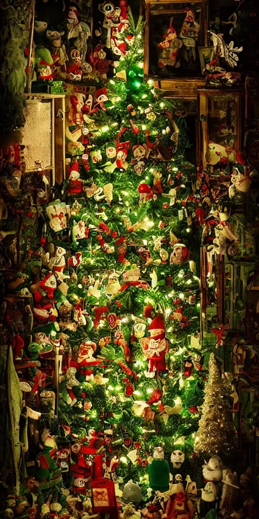 Prompt: an indoor christmas tree scene by alexander jansson