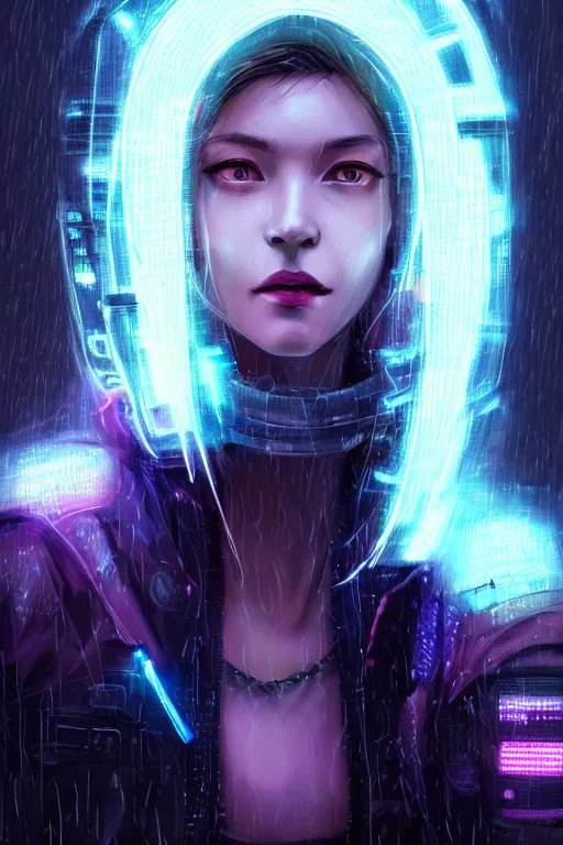 Prompt: portrait futuristic genuine cyberpunk young female Witch Doctor, in futuristic stormy heavy snowy thunder tokyo rooftop Enchantment cyberpunk night, ssci-fi, fantasy, intricate, very very beautiful, elegant, neon light, highly detailed, digital painting, artstation, concept art, soft light, hdri, smooth, sharp focus, illustration, art by tian zi and craig mullins and WLOP and alphonse mucha