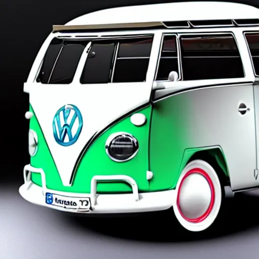 Prompt: a volkswagen type - 2 microbus as a pear on a trampoline, close - up of face, distorted