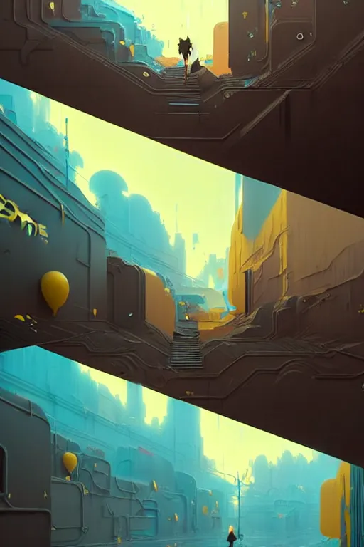 Image similar to matte painting extreme offset 3 d calligraphy graffiti mural wall extreme maximalism by atey ghailan, by greg rutkowski, by greg tocchini, by james gilliard, by joe fenton, yellow, brown, black and cyan color scheme, octane render