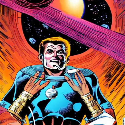 Image similar to elon musk eating a planet by jack kirby, new gods comic book cover