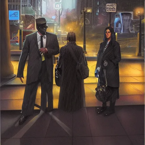 Prompt: dark city bus stop, by alex ross, comic cover,very detailed,ArtStation