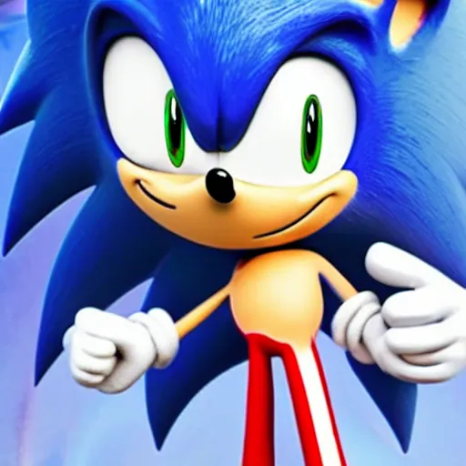 Prompt: sonic pointing at the camera saying nice coke