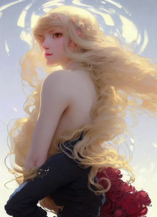 Prompt: highly detailed portrait of a hopeful pretty astronaut lady with a wavy blonde hair, by Greg Tocchini, by Greg Rutkowski, by Ilya Repin, by Alohonse Mucha, by Edmund Blair Leighton, 4k resolution, nier:automata inspired, bravely default inspired, vibrant but dreary but upflifting red, black and white color scheme!!! ((Space nebula background))
