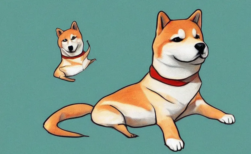 Image similar to a shiba inu that doesn't know any artists names. such confuse, many stupid, wow