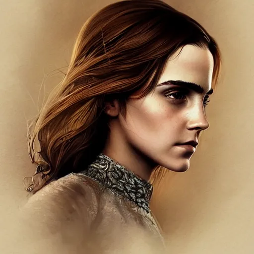 Prompt: Portrait of Emma Watson, fantasy, high detail, elegant, digital painting, natural light, vibrant, intricate, textured skin, highly detailed, artstation, sharp, focus, illustration, by Anna Dittmann, Ilya Kuvshinov, Nikolay Makovsky