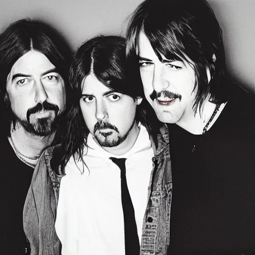 Prompt: dave grohl, krist novoselic and kurt cobain, album cover