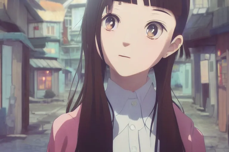 Prompt: anime film still portrait of a young girl wearing cardigan in rual street, cute face by ilya kuvshinov yoshinari yoh makoto shinkai katsura masakazu kyoani, dynamic perspective pose super detailed facial features eyebrowless symmetry, gapmoe yandere grimdark, crisp and sharp cel shade ambient light