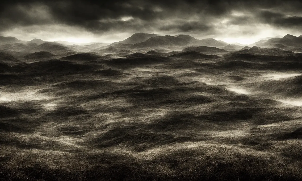 Image similar to a amazing beautiful award winning landscape photo of a very dark world, cinematic