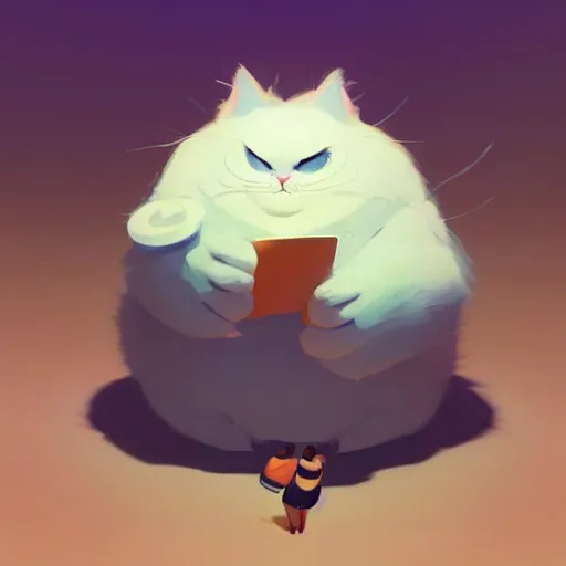 Image similar to a big fluffy cat by cory loftis and goro fujita and atey ghailan, exquisite lighting, art, very coherent, plain background, trending on artstation