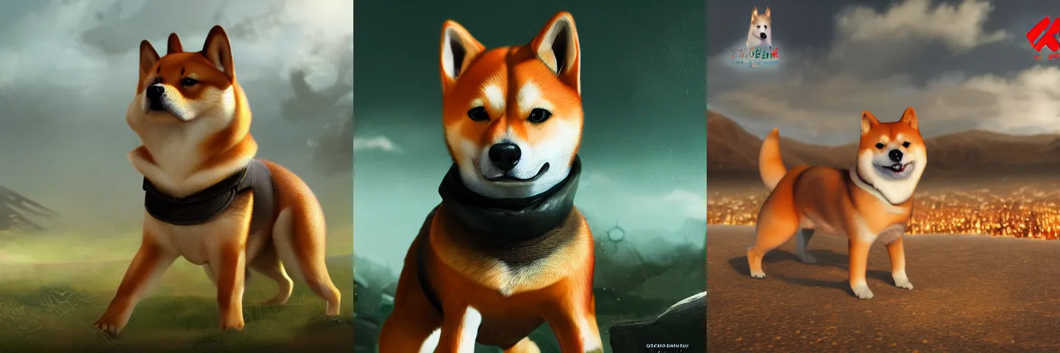 Prompt: highly detailed and hyper realistic futuristic shiba inu in battle gear, matte painting, award winning art, trending on artstation, 4k