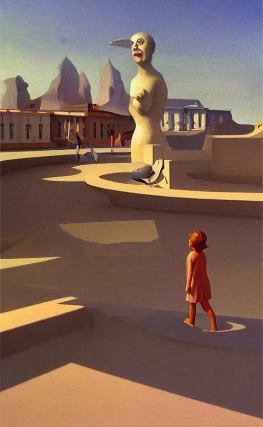 Image similar to surreal dali playground, volumetric lighting, early morning, 3d liminal grainy surreal aesthetic illustration, highly detailed, soft render, edward hopper