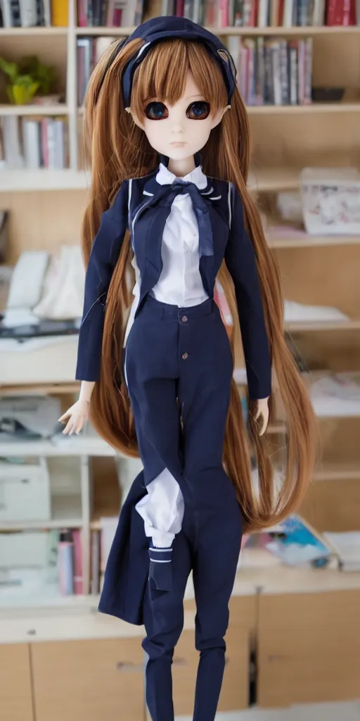 Prompt: Realistic anime doll girl in school uniform suit, full lenght