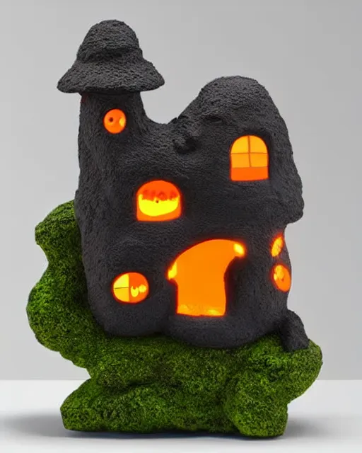 Prompt: an antropomorphic lava statue of a house, digital art by studio ghibli, googly eyes, cute, anime artstyle, studio lighting