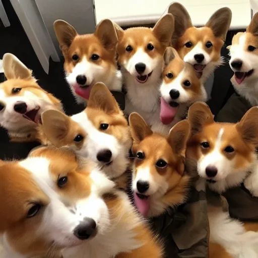 Prompt: too many corgis on the table