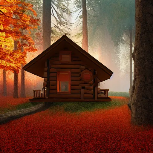 Image similar to cabin in an autumn forest, artstation