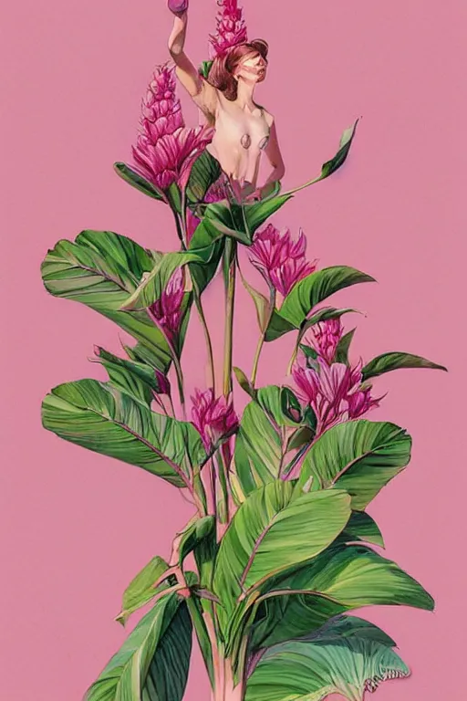 Prompt: ultra realistic illustration, banana plants drawing, pink background, elegant, highly detailed, digital painting, concept art, smooth, sharp focus, illustration, art by artgerm and greg rutkowski and alphonse mucha, haus and hues,