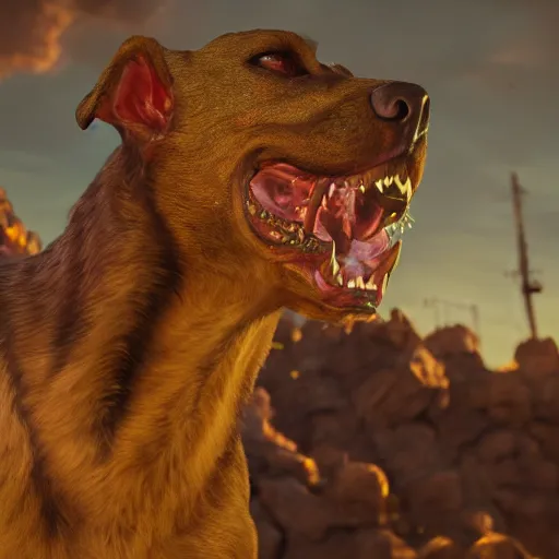 Image similar to a beautiful portrait of a cerberus intricate, epic lighting, cinematic composition, hyper realistic, 8 k resolution, unreal engine 5 8 k rendered with autodesk