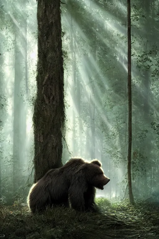 Prompt: mean fluffy teddybear wearing a Crysis Nanosuit in a forest with rays of light coming through the canopy, masterpiece, dystopian, sci-fi, extremely detailed, digital painting, sculpted in zbrush, artstation, concept art, smooth, sharp focus, illustration, chiaroscuro lighting, golden ratio, incredible art, artgerm, greg rutkowski, alphonse mucha, simon stalenhag, carravaggio