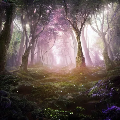 Prompt: magical forest taking over sci-fi city, digital art award-winning photography