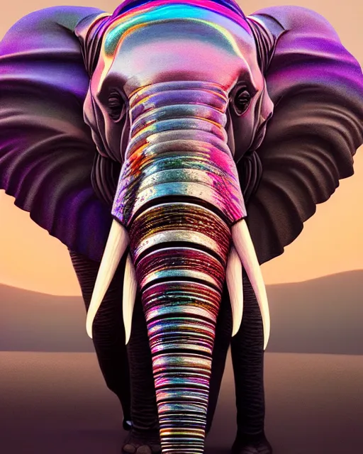 Prompt: highly detailed surreal vfx portrait of a sacred metallic chromatic geometric tribal elephant behance, stephen bliss, unreal engine, greg rutkowski, loish, rhads, beeple, makoto shinkai and lois van baarle, ilya kuvshinov, rossdraws, tom bagshaw, alphonse mucha, global illumination, detailed and intricate environment