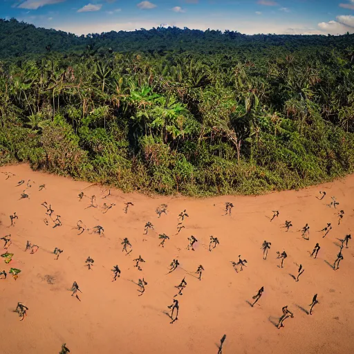 Prompt: drone photo on expired fuji film of uncontacted tribe in madagascar