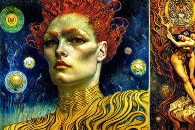 Image similar to Divine Chaos Engine by Karol Bak, Jean Delville, William Blake, Gustav Klimt, and Vincent Van Gogh, symbolist, visionary