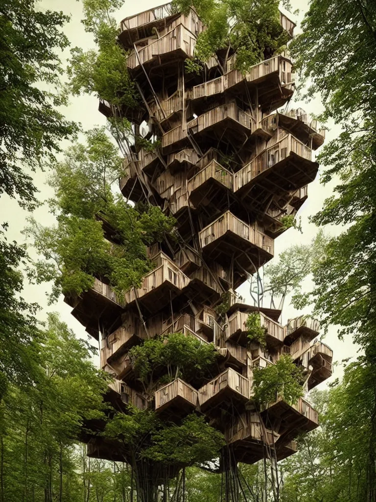 Prompt: stunning treehouse by gregory crewdson, victor enrich, mc escher thomas heatherwick dan hillier