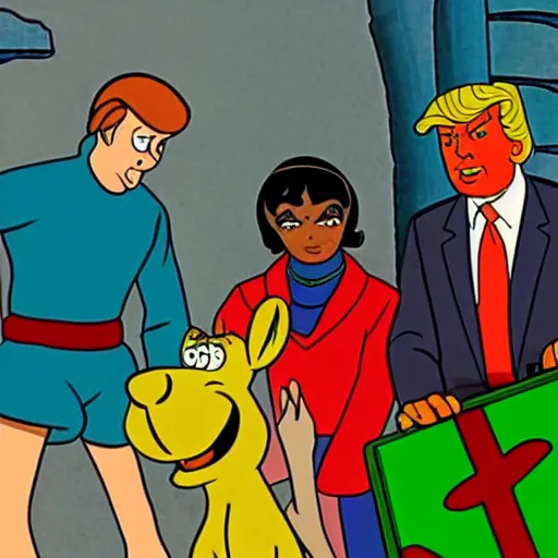 Image similar to 1969 Scooby Doo episode where Shaggy meets donald trump