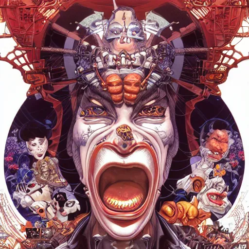 Image similar to portrait of crazy disney character, symmetrical, by yoichi hatakenaka, masamune shirow, josan gonzales and dan mumford, ayami kojima, takato yamamoto, barclay shaw, karol bak, yukito kishiro