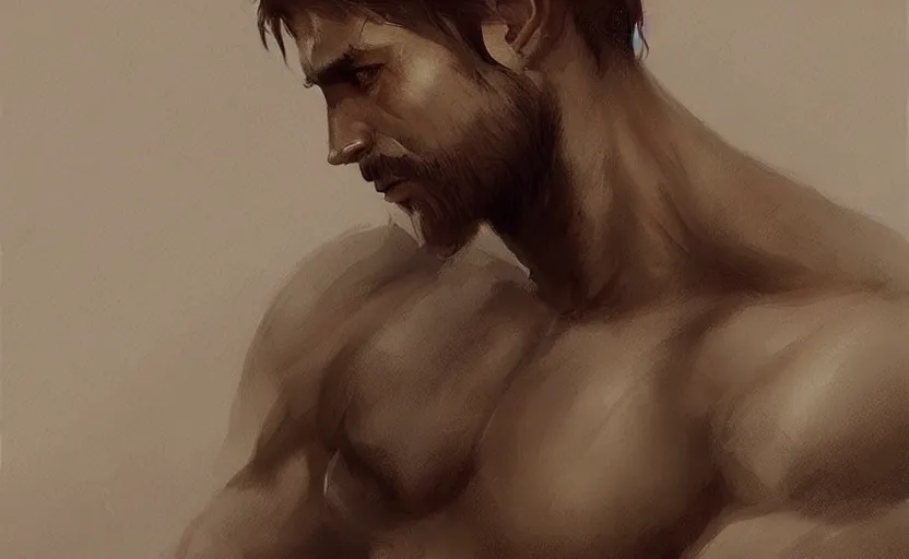 Image similar to a painting of arkul trending on artstation in the style of greg rutkowski, beautiful, male, sensual, natural skin, muscular, stubble