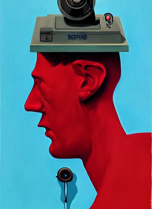 Image similar to phone head man portrait with a rotary phone for head Edward Hopper and James Gilleard, Zdzislaw Beksinski, highly detailed