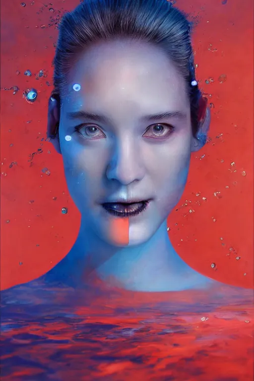 Prompt: 3 d, sci - fi, morning, stanley kubrick smiling fashion model face, sun, cinematic, lightning clouds, vogue cover style, water, light red and deep blue mood, realistic painting, intricate oil painting, high detail, figurative art, multiple exposure, poster art, 3 d, by tooth wu and wlop and beeple and greg rutkowski