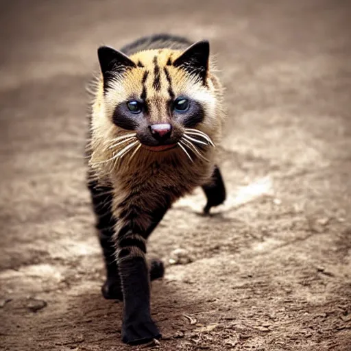 Prompt: a feline honeybadger - cat - hybrid, animal photography