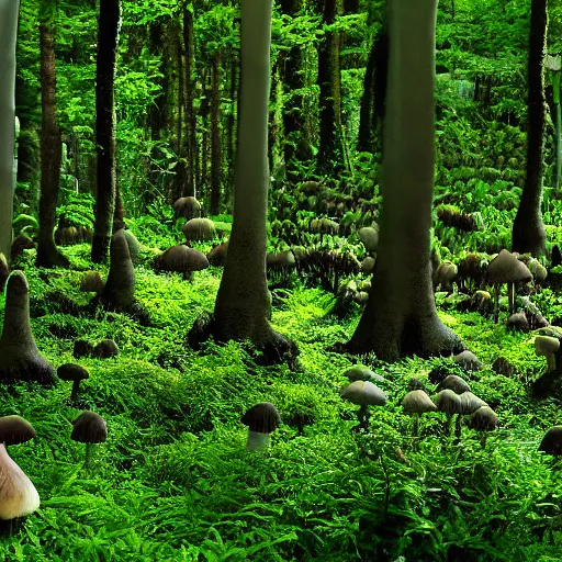 Image similar to Mushroom forest, lush, scenic