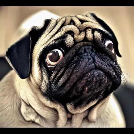 Image similar to the world's most ugliest pug, extreme amount of folds, mangled teeth