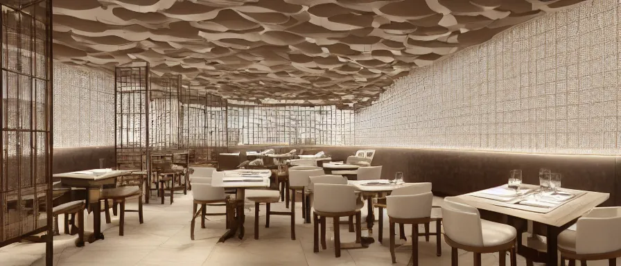 Image similar to a beautiful hyperdetailed interior render of roasted string hotpot restaurant restaurant yan'an, wall corner, from china, paper wall and white tile floor, with merchant logo, fine delicate structure, chinese style, simple composition, simple style structure decoration design, victo ngai, 4 k hd