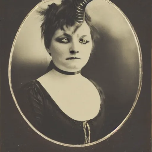 Prompt: Circus poster of a lady with a unicorn horn on her forehead, 19th century, 1900s photography