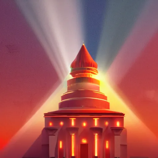 Image similar to the majestic soviet temple, sci - fi, red light, dramatic crepuscular rays, cinematic