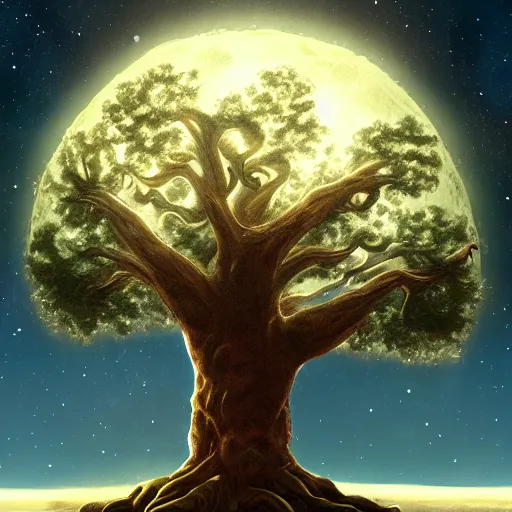 Image similar to giant tree of life on the moon, artstation, detailed, digital art