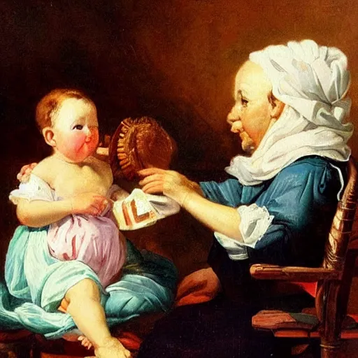 Prompt: baby Einstein in style of Dutch Masters, high quality, oil painting