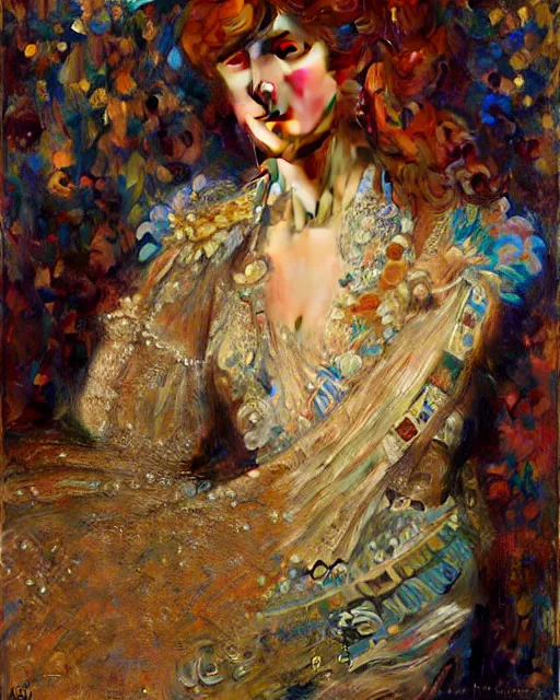 Image similar to an attractive fashion model wearing a complex dress surrounded by intricate geometric patterns. highly detailed painting by gaston bussiere, craig mullins, j. c. leyendecker 8 k