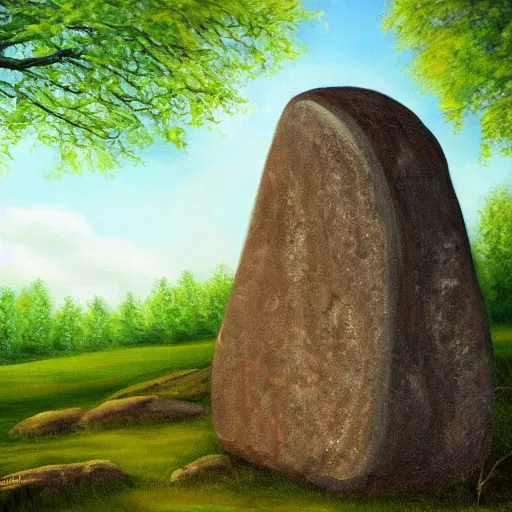 Image similar to runestone, monument, megalithic, oil painting, nature, trees, forest