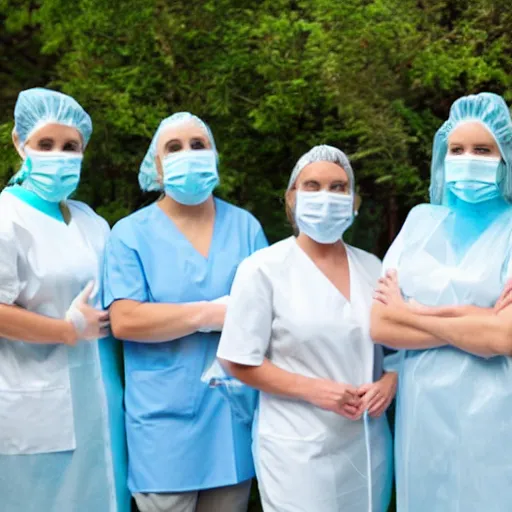 Prompt: nurses wearing plastic dresses