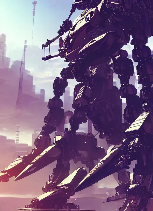 Image similar to intricate digital artwork of a giant japanese anime mecha by by nuthin'but mech, by kallamity sketchbook, inspired by nier : automata, city background, octane render, cgstation, 4 k resolution