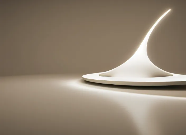 Image similar to white perfume bottle on a circular galactic zen table, beautiful curves, golden ratio, epic lighting, unusual composition, 4 k, zaha hadid, irakli nadar