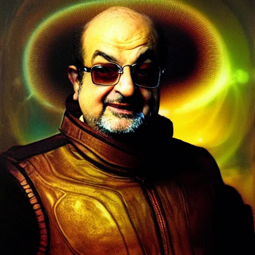 Prompt: legendary space warrior salman rushdie from the year 3 0 0 0, portrait by rembrandt
