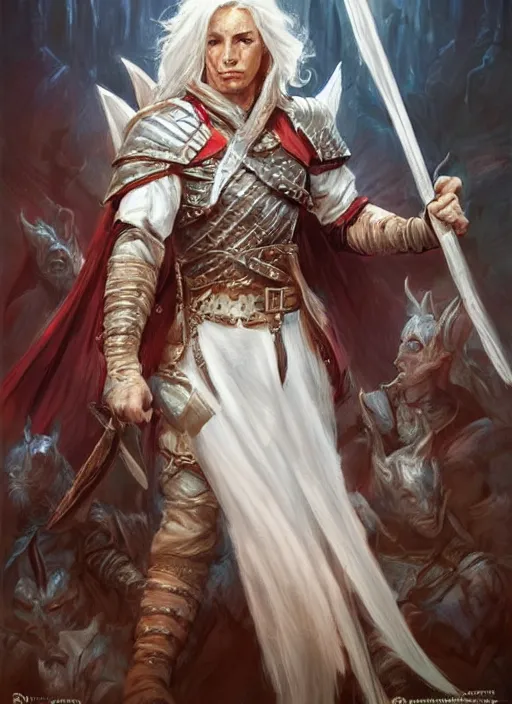 Image similar to white guard, ultra detailed fantasy, dndbeyond, bright, colourful, realistic, dnd character portrait, full body, pathfinder, pinterest, art by ralph horsley, dnd, rpg, lotr game design fanart by concept art, behance hd, artstation, deviantart, hdr render in unreal engine 5