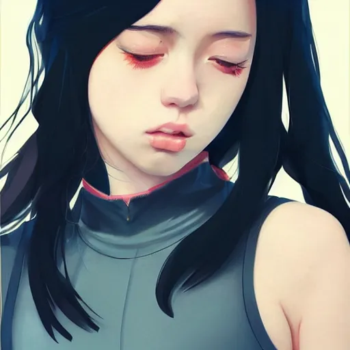 Image similar to a beautiful young japanese billie eilish kat dennings alluring instagram model in elaborate latex tank top, by guweiz and wlop and ilya kuvshinov and artgerm and makoto shinkai and studio ghibli, symmetrical eyes, aesthetic, gorgeous, stunning, alluring, attractive, artstation, deviantart, pinterest, digital art